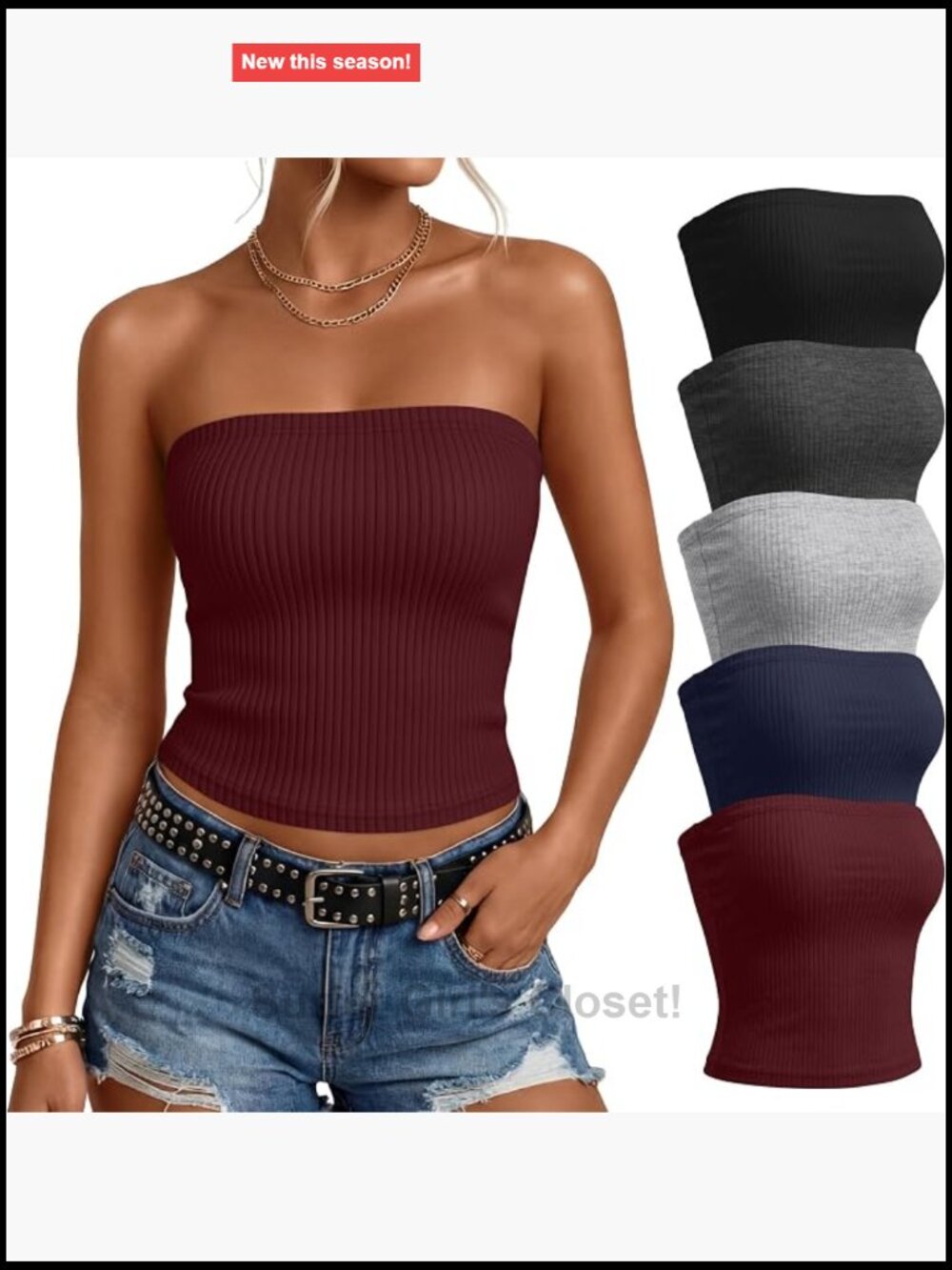 5 Pack Women's Cotton Tube Tops Ribbed Strapless Bandeau Crop Tops